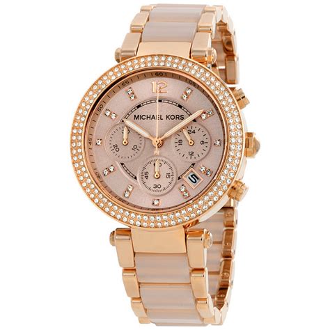 large rose gold michael kors watch|Michael Kors parker chronograph watch.